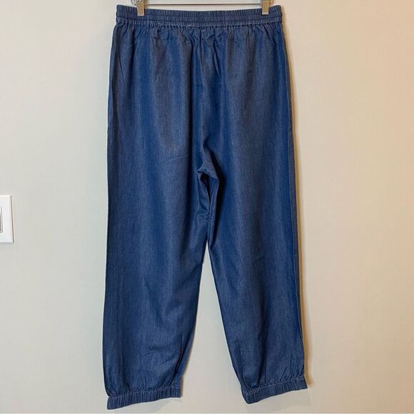 Whistles Lucy Chambray Barrel Trouser Tapered Pants Trip Cotton Blue 12 US NWT - Picture 7 of 13
